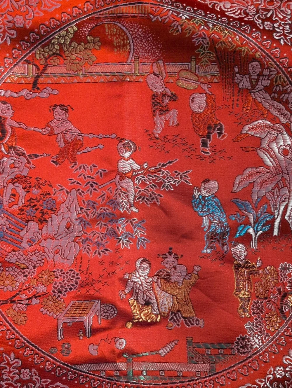 Throw Pillow Cover Case Vintage Chinese Embroidered Satin Damask Children 16 in